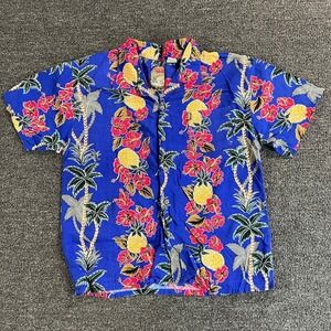 Vintage Pineapple Connection Hawaiian Button Up Shirt Blue Pineapple Floral XL